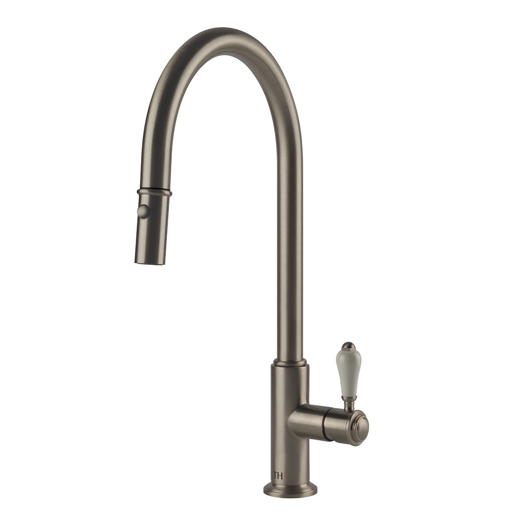 TURNER HASTINGS LUDLOW PULL OUT SINK MIXER 418MM BRUSHED NICKEL (CERAMIC HANDLE)