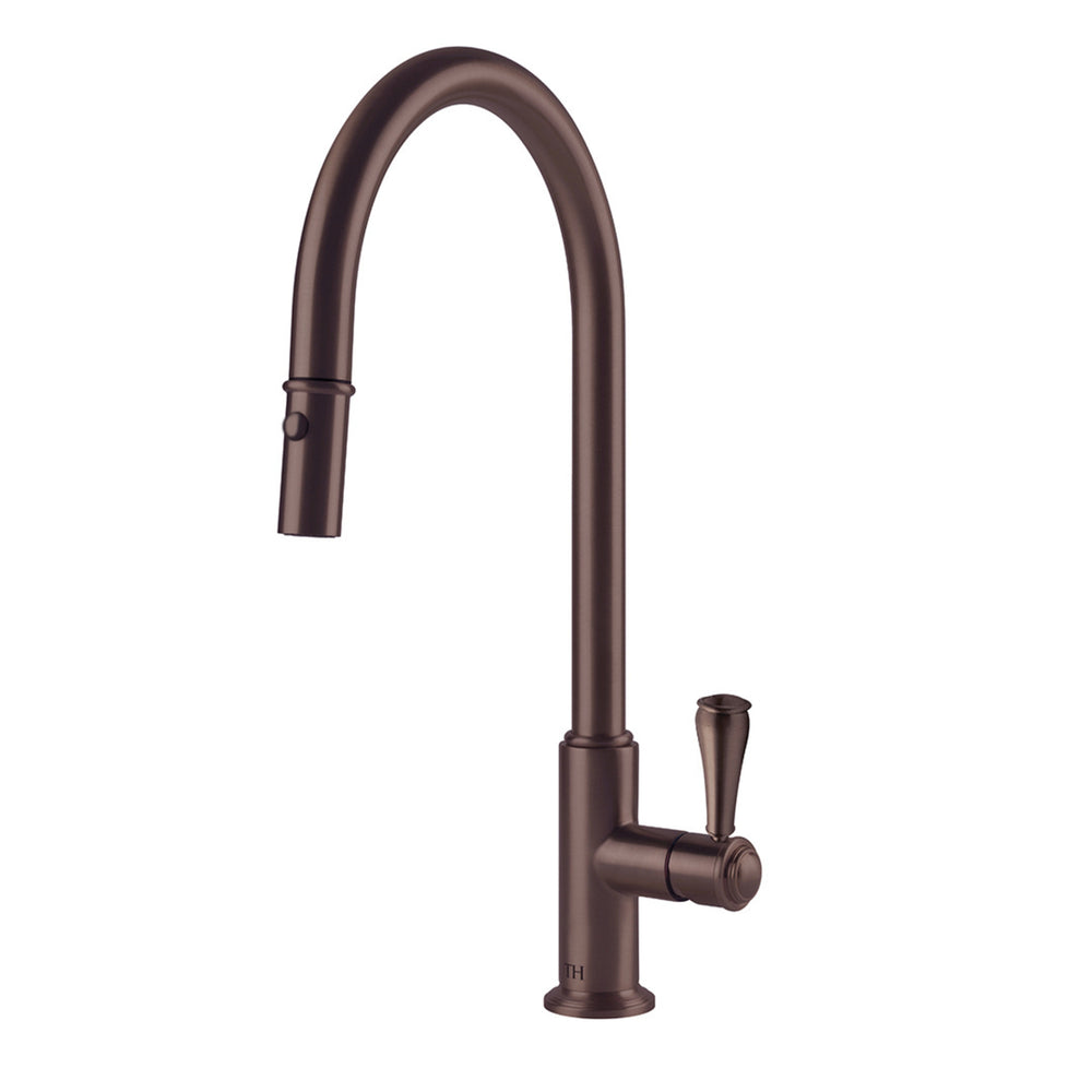 TURNER HASTINGS LUDLOW PULL OUT SINK MIXER WITH METAL LEVER HANDLE 418MM ENGLISH BRONZE