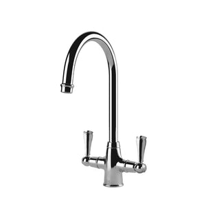 TURNER HASTINGS LUDLOW DOUBLE SINK MIXER TAP 355MM CHROME (METAL HANDLE)