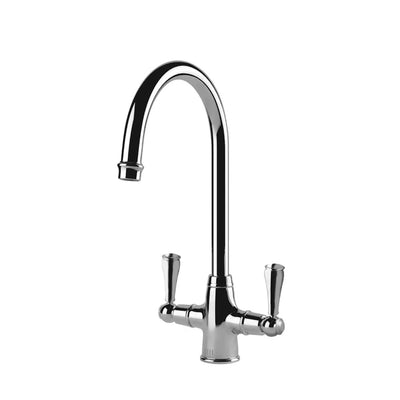 TURNER HASTINGS LUDLOW DOUBLE SINK MIXER TAP 355MM CHROME (METAL HANDLE)