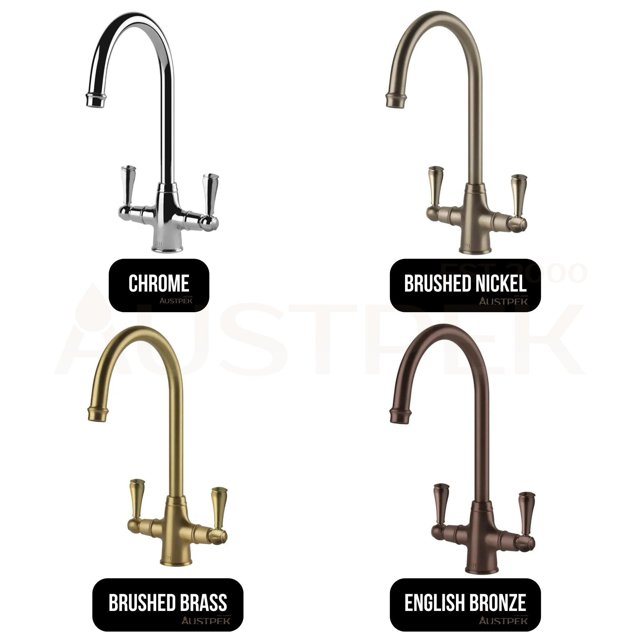 TURNER HASTINGS LUDLOW DOUBLE SINK MIXER TAP 355MM BRUSHED BRASS (METAL HANDLE)