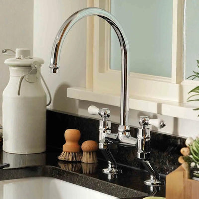 TURNER HASTINGS LUDLOW BRIDGE TAP MIXER WITH METAL LEVER HANDLE 400MM CHROME