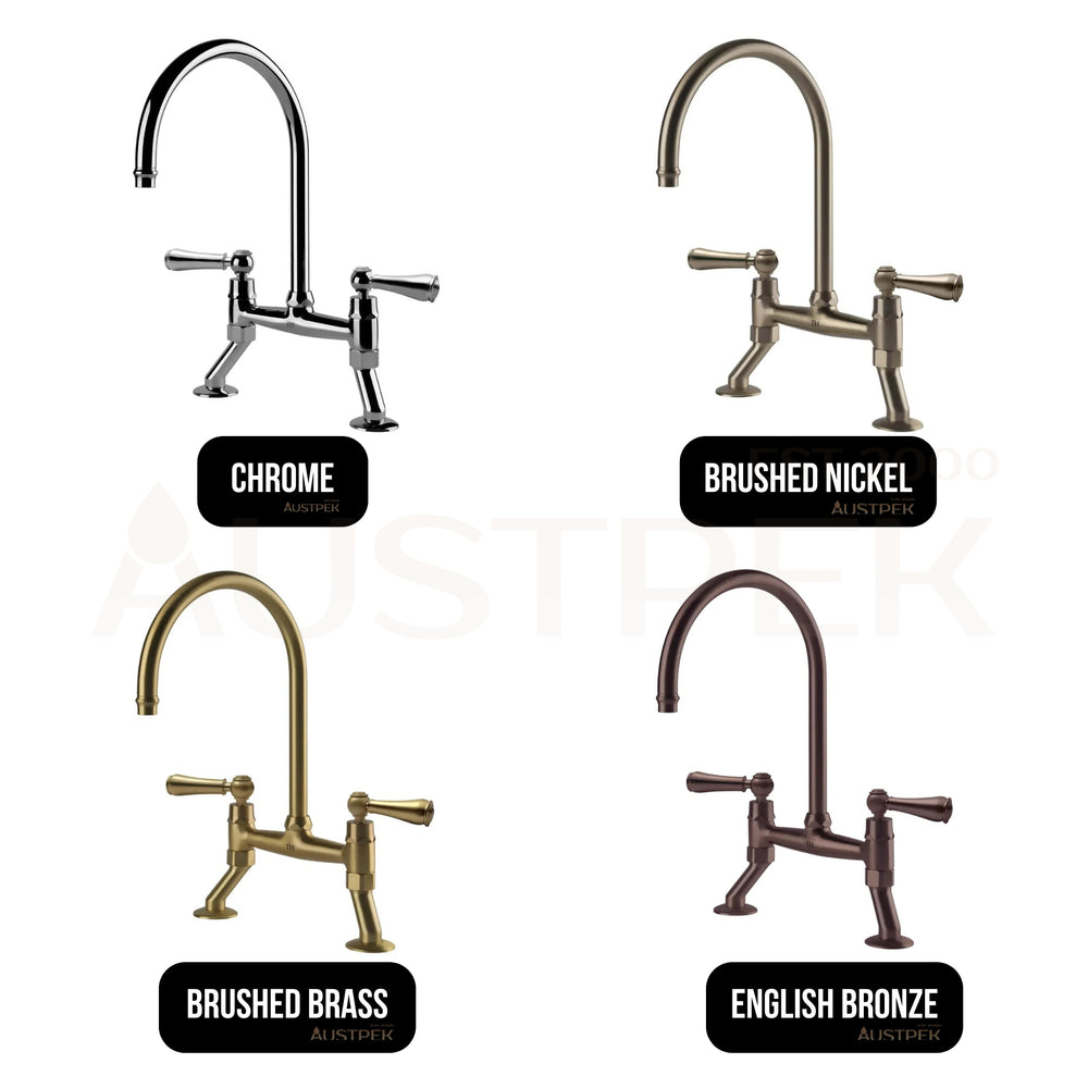 TURNER HASTINGS LUDLOW BRIDGE TAP MIXER WITH METAL LEVER HANDLE 400MM BRUSHED NICKEL