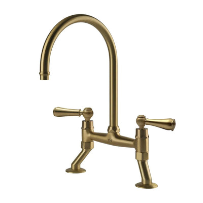 TURNER HASTINGS LUDLOW BRIDGE TAP MIXER WITH METAL LEVER HANDLE 400MM BRUSHED BRASS