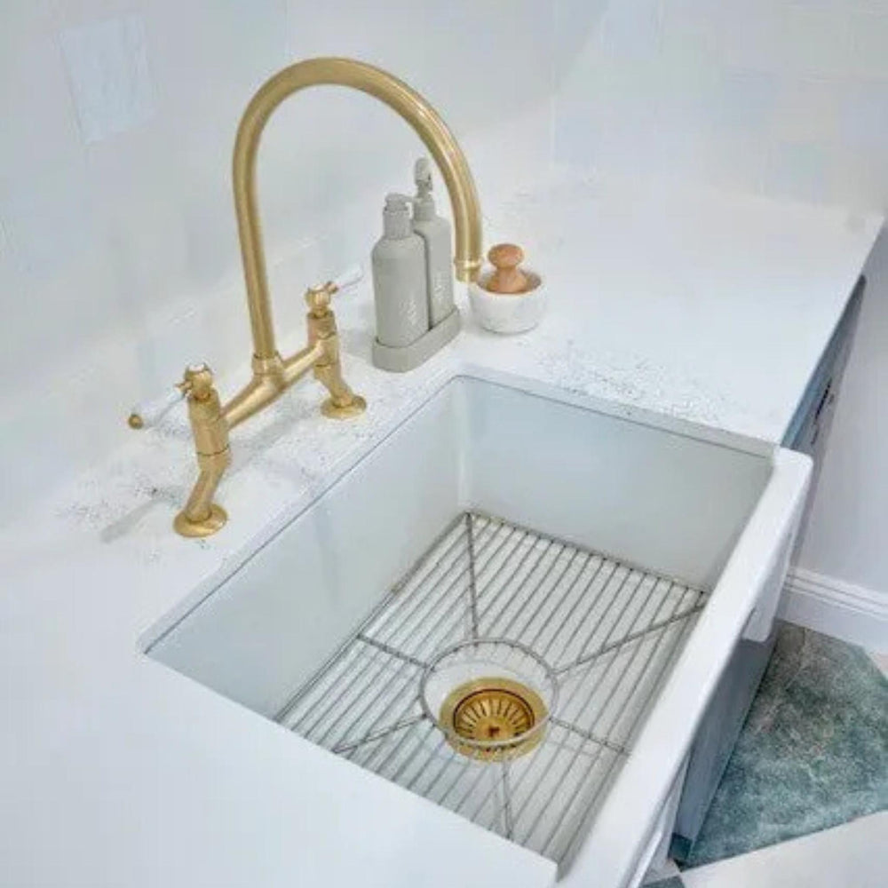 TURNER HASTINGS LUDLOW BRIDGE TAP MIXER WITH METAL LEVER HANDLE 400MM BRUSHED BRASS