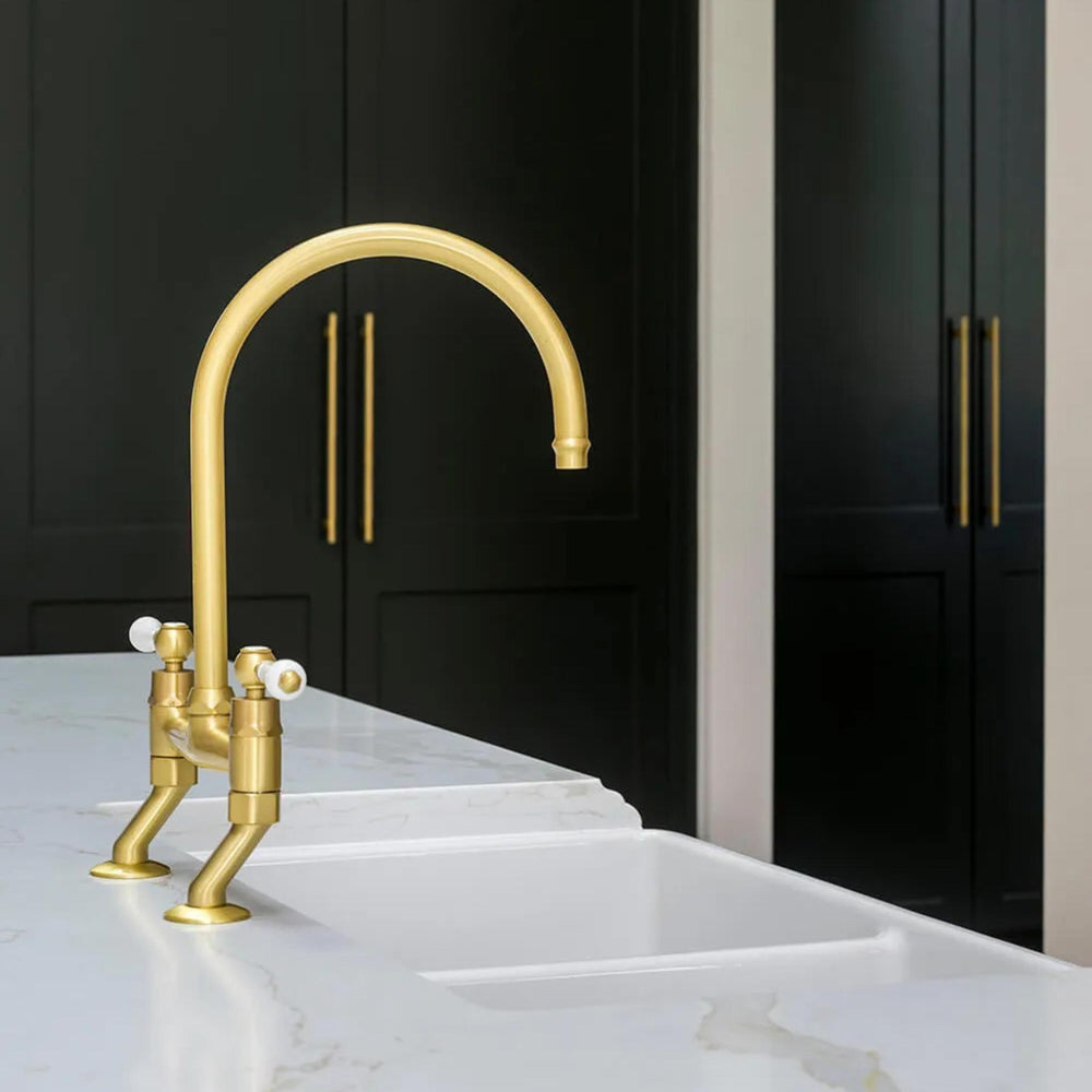 TURNER HASTINGS LUDLOW BRIDGE TAP MIXER WITH METAL LEVER HANDLE 400MM BRUSHED BRASS