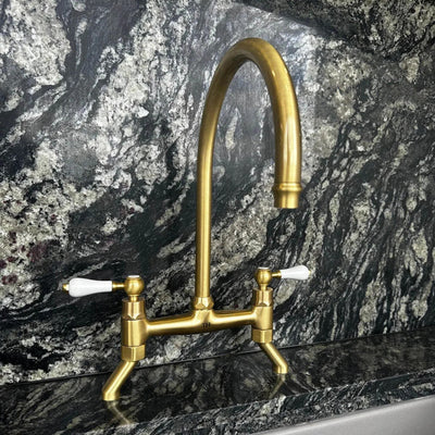 TURNER HASTINGS LUDLOW BRIDGE TAP MIXER WITH METAL LEVER HANDLE 400MM BRUSHED BRASS