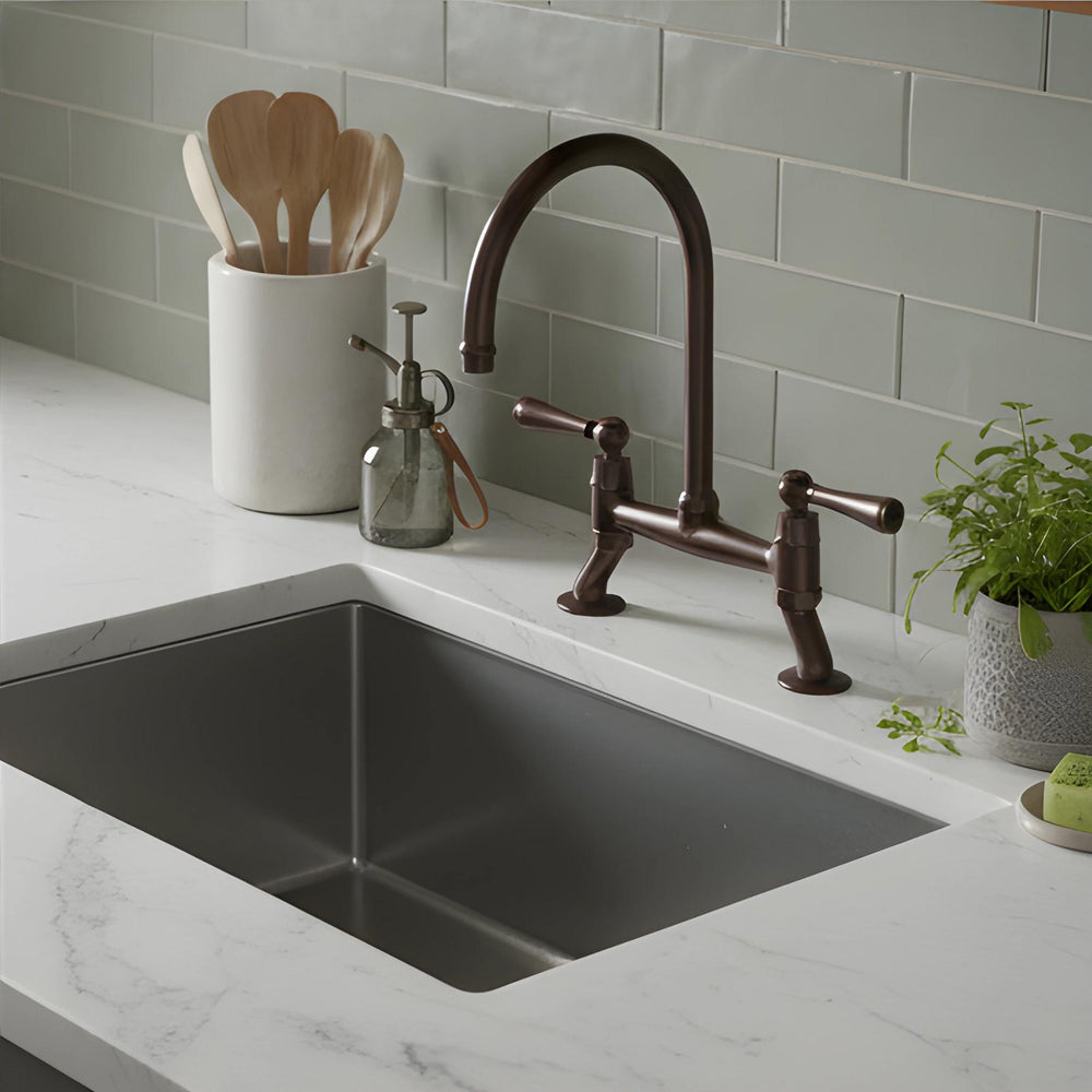 TURNER HASTINGS LUDLOW BRIDGE TAP MIXER WITH METAL LEVER HANDLE 400MM ENGLISH BRONZE
