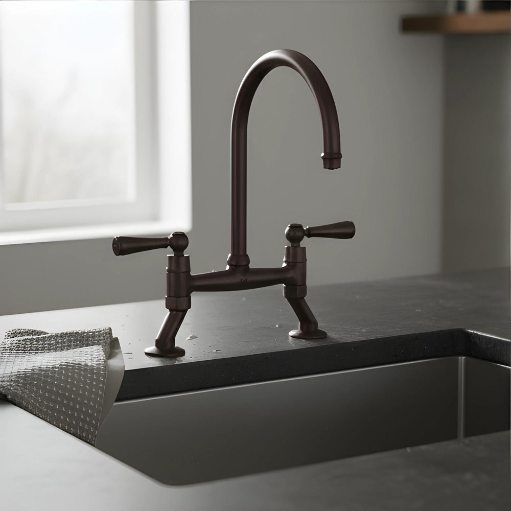 TURNER HASTINGS LUDLOW BRIDGE TAP MIXER WITH METAL LEVER HANDLE 400MM ENGLISH BRONZE