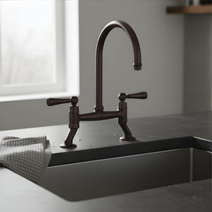 TURNER HASTINGS LUDLOW BRIDGE TAP MIXER WITH METAL LEVER HANDLE 400MM ENGLISH BRONZE