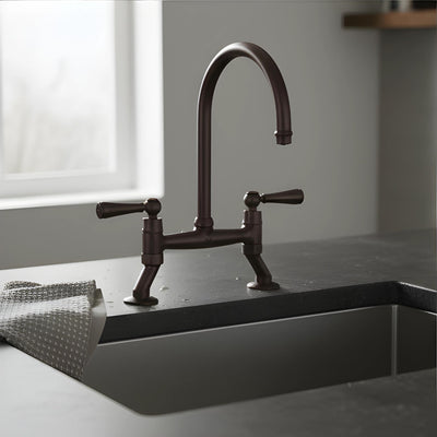 TURNER HASTINGS LUDLOW BRIDGE TAP MIXER WITH METAL LEVER HANDLE 400MM ENGLISH BRONZE