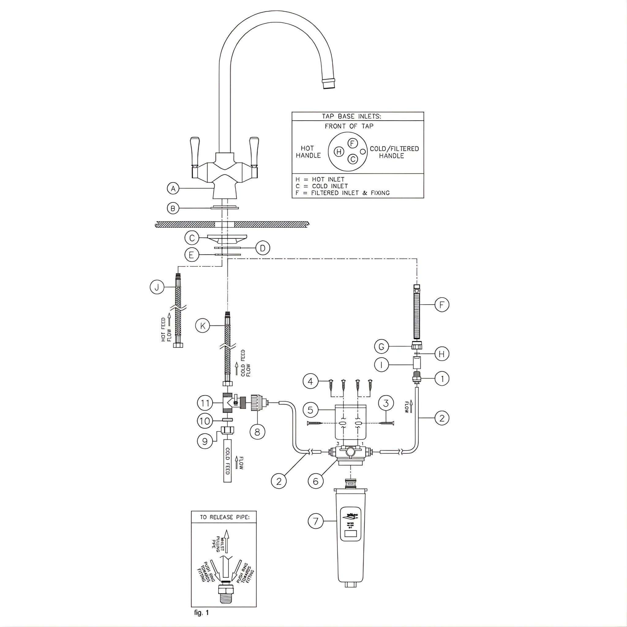 TURNER HASTINGS LUDLOW PURIFIER MIXER WITH FILTER CARTRIDGE 390MM BRUSHED NICKEL