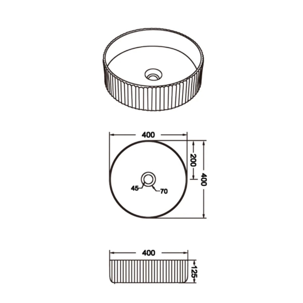 CLAYA ROUND FLUTED ABOVE COUNTER BASIN MATTE BLACK 400MM