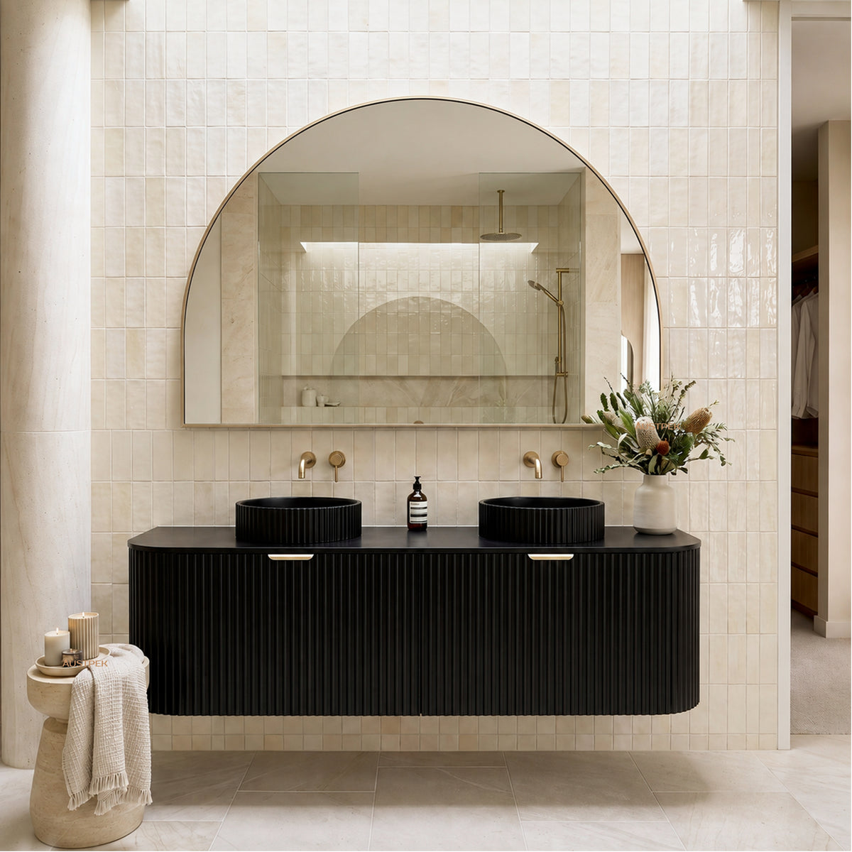 LUKKA AGENA MODERN MATTE BLACK 1500MM DOUBLE BOWL WALL HUNG VANITY