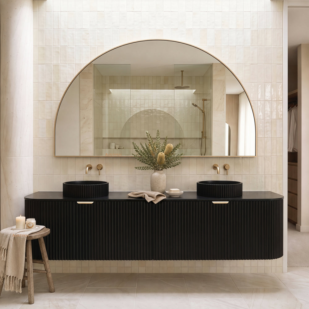 LUKKA AGENA MODERN MATTE BLACK 1800MM DOUBLE BOWL WALL HUNG VANITY