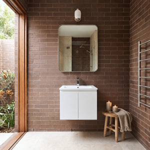 LUKKA ALPHA GLOSS WHITE 600MM SINGLE BOWL WALL HUNG VANITY