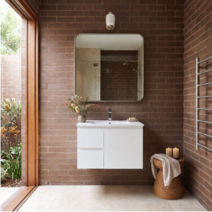 LUKKA ALPHA GLOSS WHITE 750MM SINGLE BOWL WALL HUNG VANITY (AVAILABLE IN LEFT AND RIGHT HAND DRAWER)
