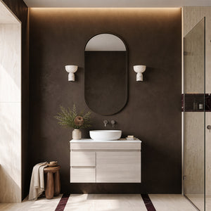 LUKKA CAMDEN MODERN COASTAL OAK 900MM SINGLE BOWL WALL HUNG VANITY (AVAILABLE IN LEFT AND RIGHT HAND DRAWER)
