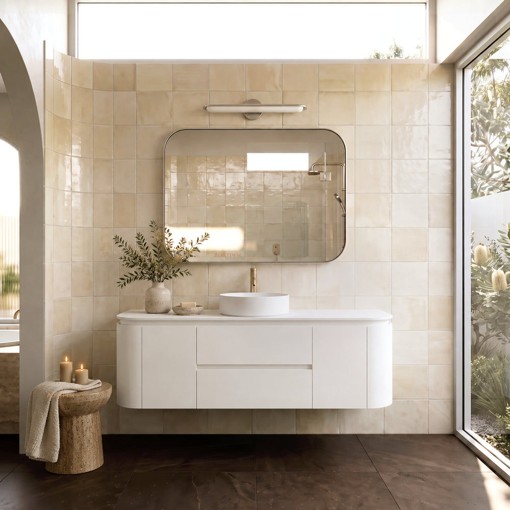 LUKKA DEVITO MATTE WHITE 1200MM CURVE SINGLE BOWL WALL HUNG VANITY