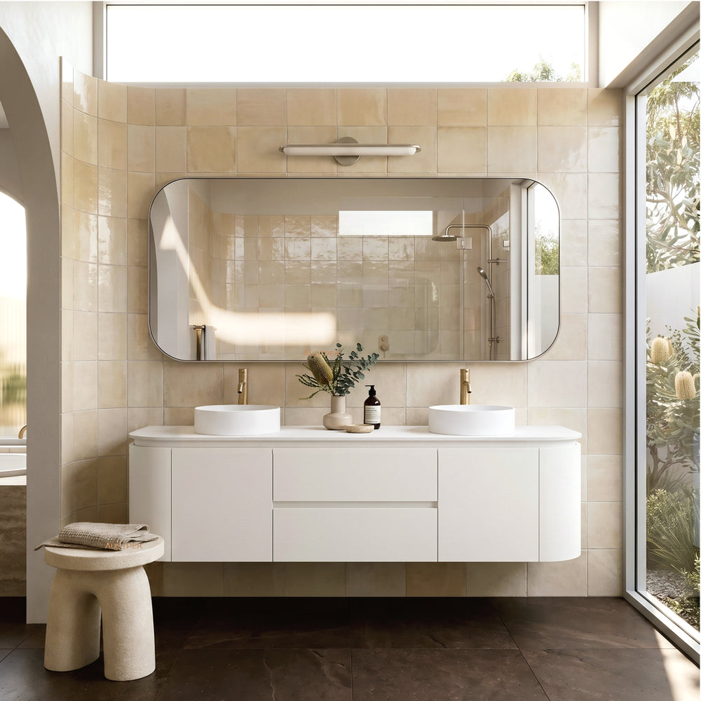 LUKKA DEVITO MATTE WHITE 1500MM CURVE DOUBLE BOWL WALL HUNG VANITY