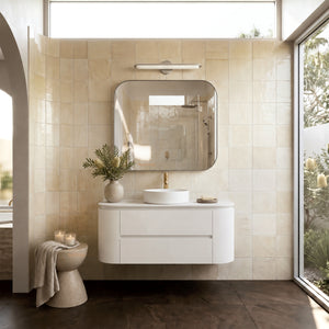 LUKKA DEVITO MATTE WHITE 900MM CURVE SINGLE BOWL WALL HUNG VANITY