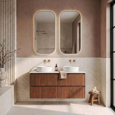 LUKKA GLADSTONE MODERN MOCHA OAK 1200MM DOUBLE BOWL WALL HUNG VANITY