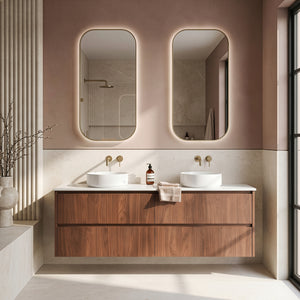 LUKKA GLADSTONE MODERN MOCHA OAK 1500MM DOUBLE BOWL WALL HUNG VANITY