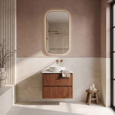 LUKKA GLADSTONE MODERN MOCHA OAK 600MM SINGLE BOWL WALL HUNG VANITY