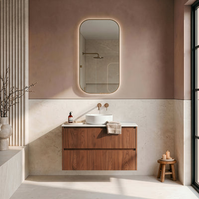 LUKKA GLADSTONE MODERN MOCHA OAK 900MM SINGLE BOWL WALL HUNG VANITY