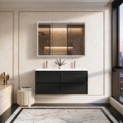 LUKKA HAMILTON MATTE BLACK 1200MM DOUBLE BOWL WALL HUNG VANITY