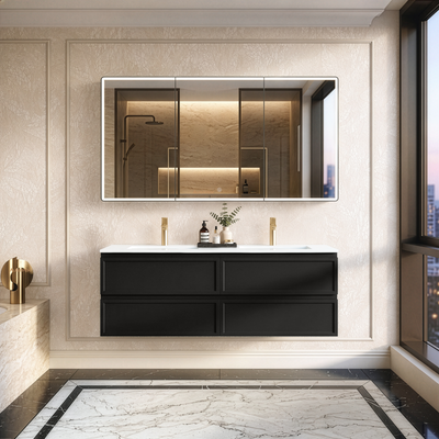 LUKKA HAMILTON MATTE BLACK 1500MM DOUBLE BOWL WALL HUNG VANITY