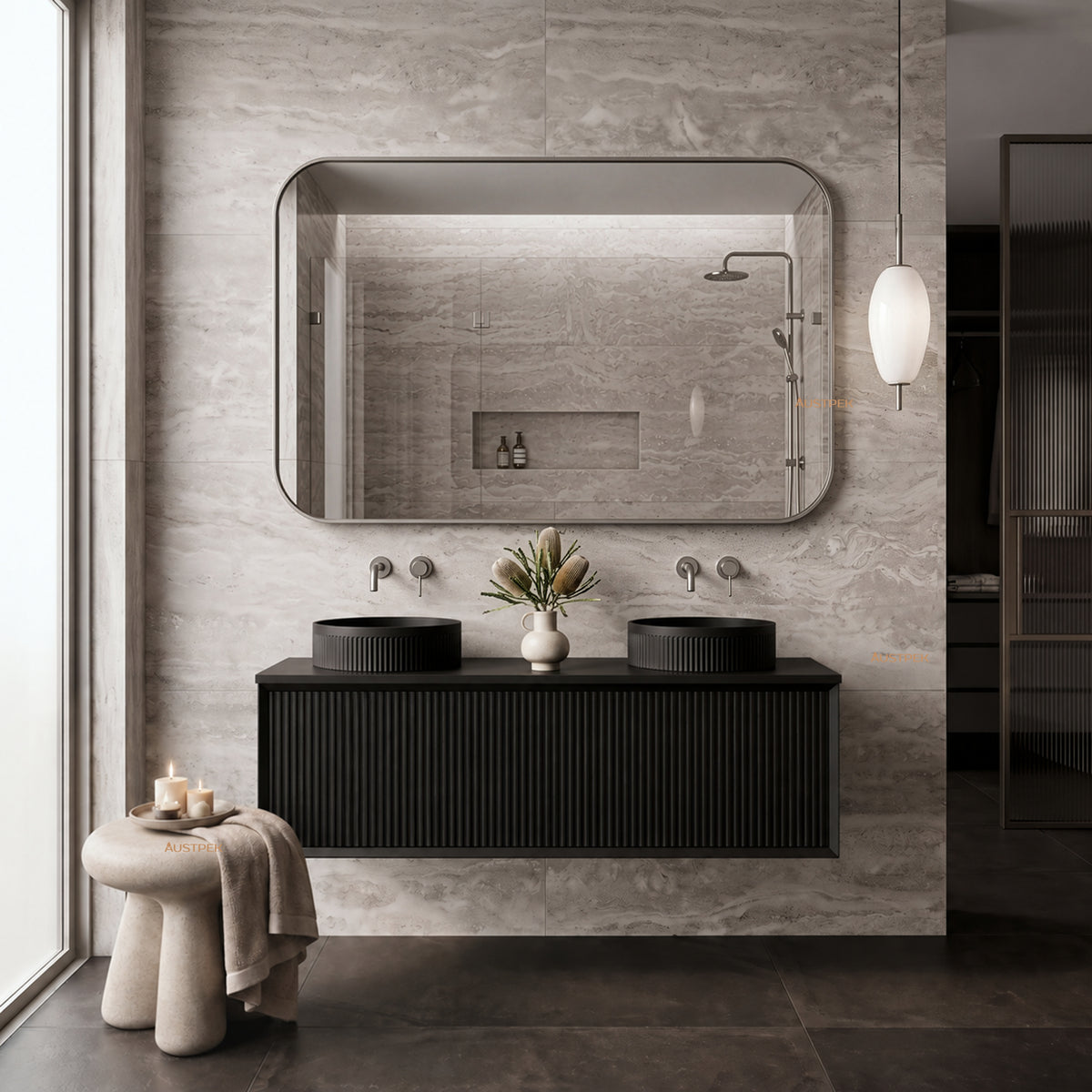 LUKKA KLIFF MODERN MATTE BLACK 1200MM DOUBLE BOWL WALL HUNG VANITY