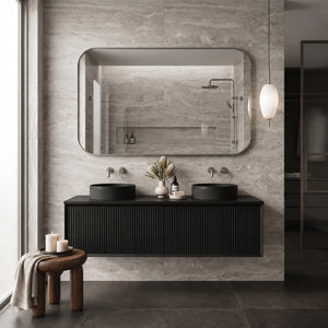 LUKKA KLIFF MODERN MATTE BLACK 1500MM DOUBLE BOWL WALL HUNG VANITY