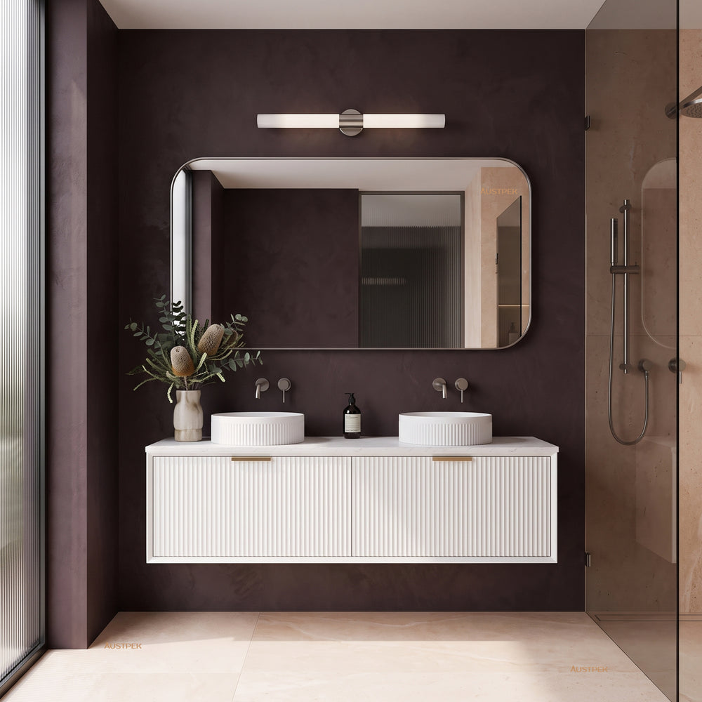 LUKKA KLIFF MODERN MATTE WHITE 1500MM DOUBLE BOWL WALL HUNG VANITY
