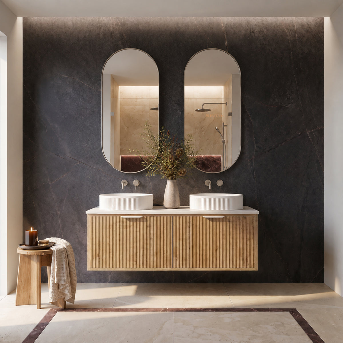 LUKKA KLIFF PRIME OAK 1200MM DOUBLE BOWL WALL HUNG VANITY
