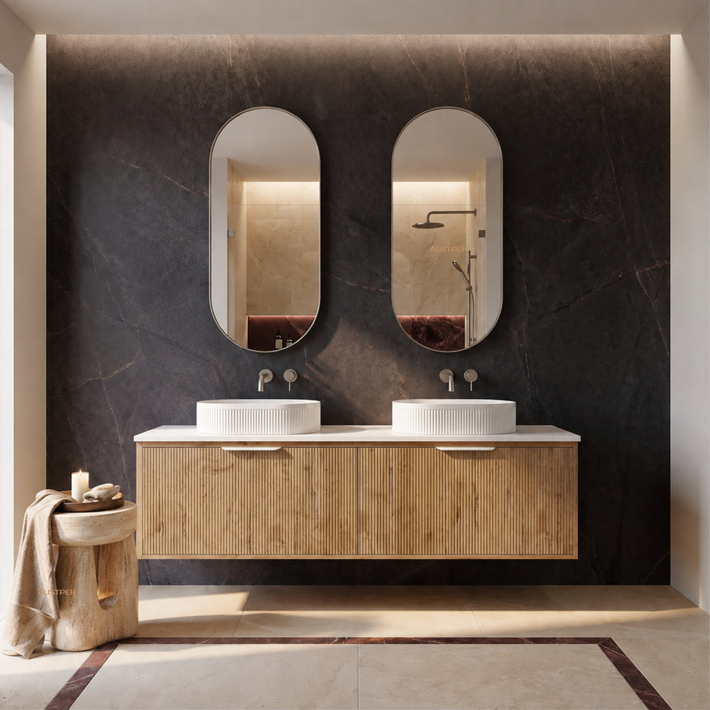 LUKKA KLIFF PRIME OAK 1500MM DOUBLE BOWL WALL HUNG VANITY