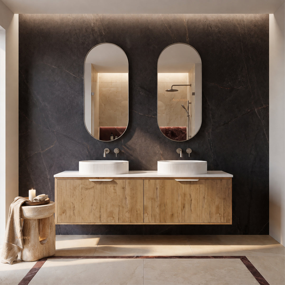 LUKKA KLIFF PRIME OAK 1500MM DOUBLE BOWL WALL HUNG VANITY