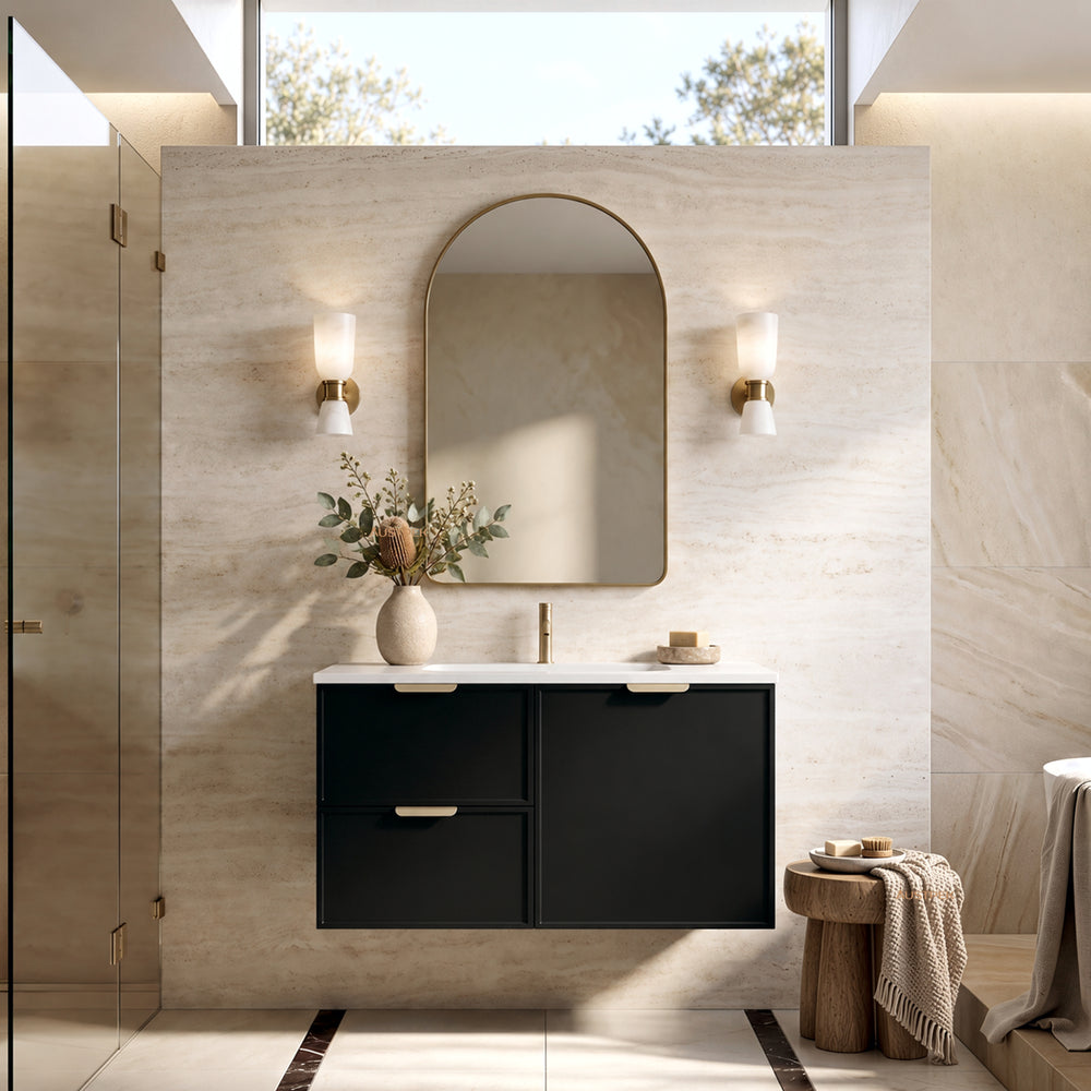 LUKKA MADURA FEDERATION MATTE BLACK 900MM SINGLE BOWL WALL HUNG VANITY (AVAILABLE IN LEFT AND RIGHT HAND DRAWER)