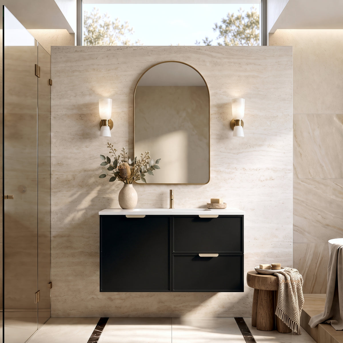 LUKKA MADURA FEDERATION MATTE BLACK 900MM SINGLE BOWL WALL HUNG VANITY (AVAILABLE IN LEFT AND RIGHT HAND DRAWER)