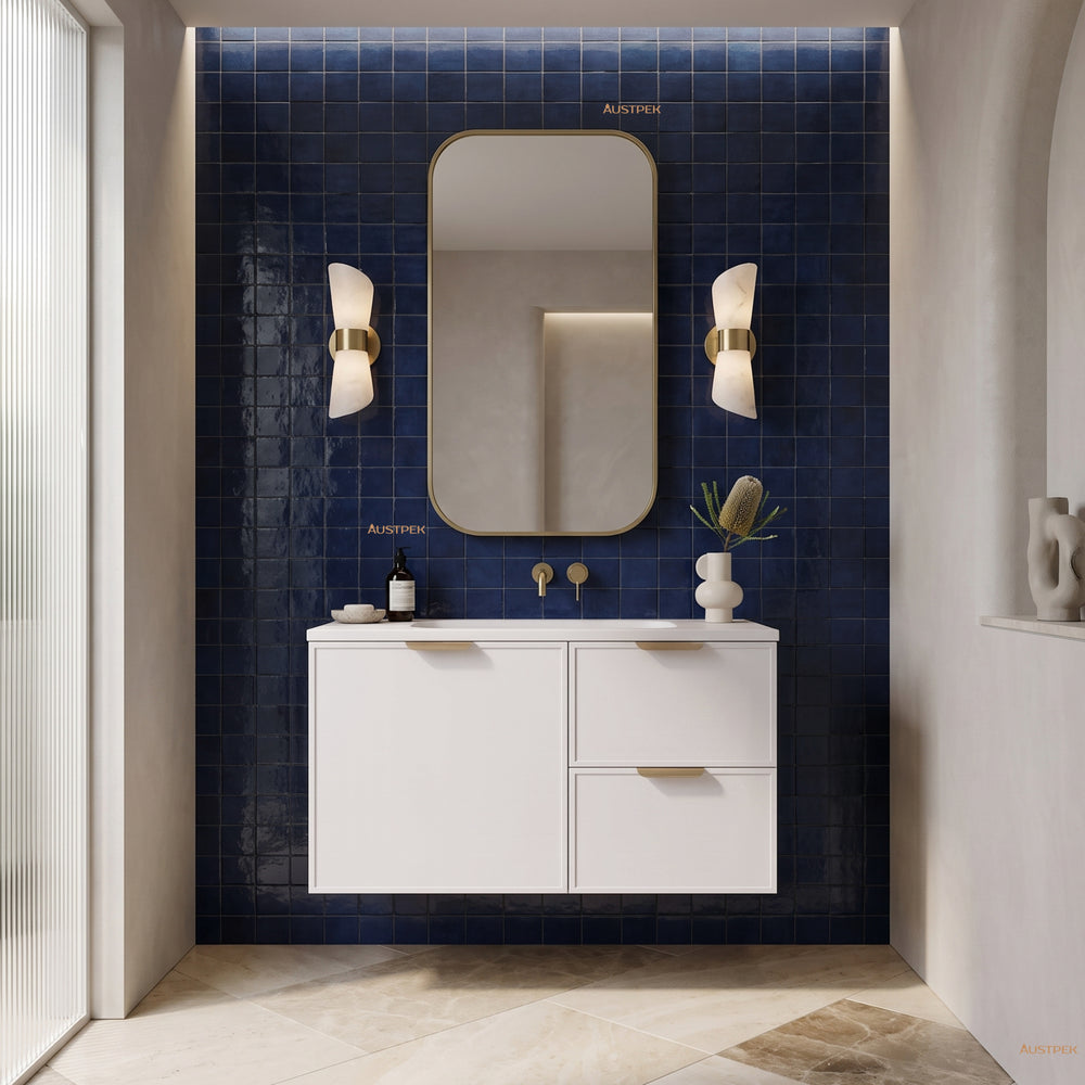 LUKKA MADURA FEDERATION MATTE WHITE 900MM SINGLE BOWL WALL HUNG VANITY (AVAILABLE IN LEFT AND RIGHT HAND DRAWER)