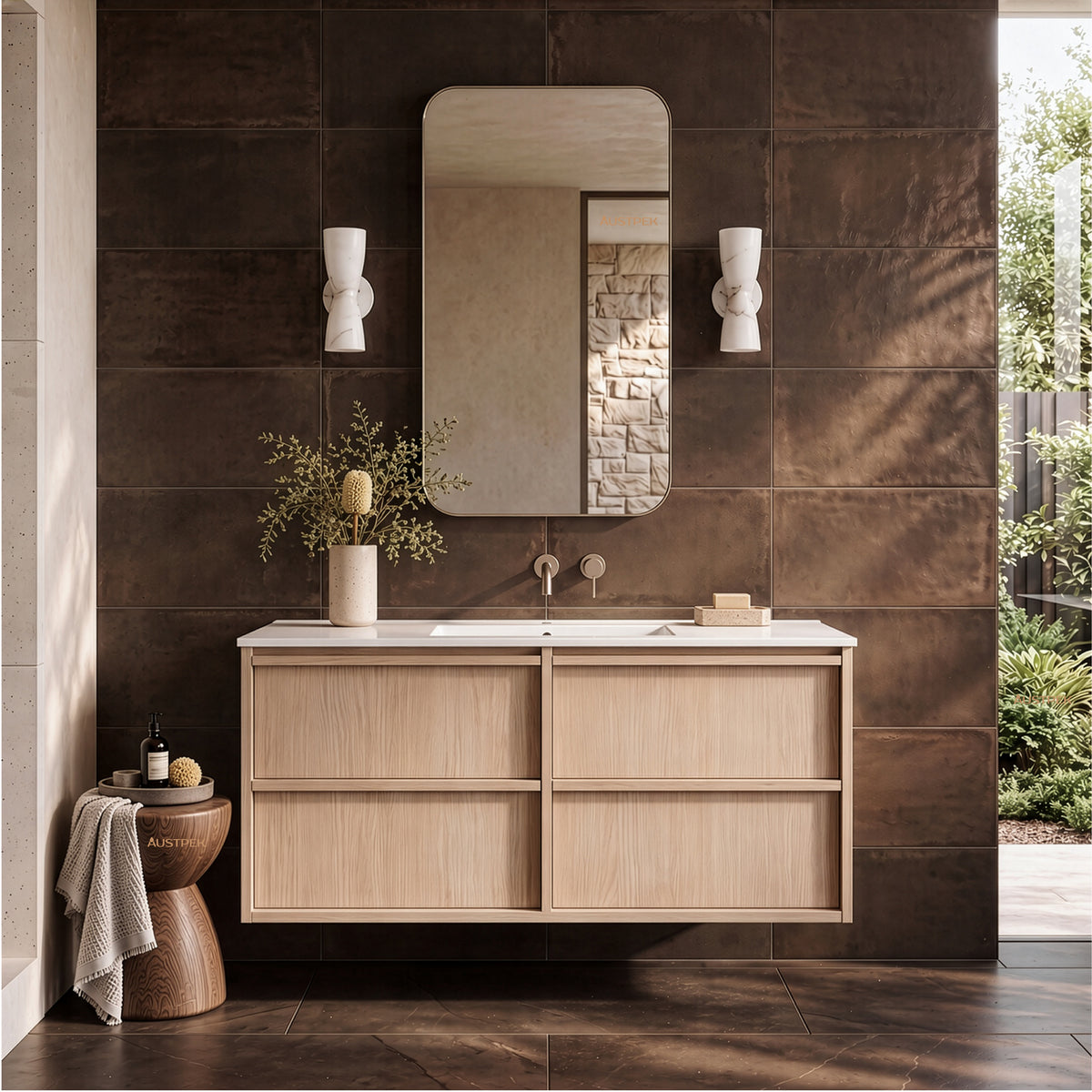 LUKKA RIDGEWOOD MODERN SANDY OAK 1200MM SINGLE BOWL WALL HUNG VANITY