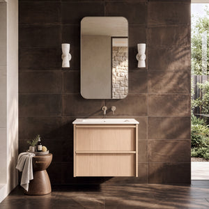 LUKKA RIDGEWOOD MODERN SANDY OAK 600MM SINGLE BOWL WALL HUNG VANITY