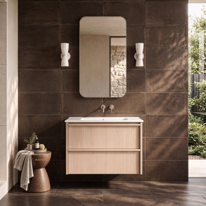 LUKKA RIDGEWOOD MODERN SANDY OAK 750MM SINGLE BOWL WALL HUNG VANITY