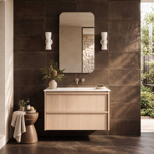 LUKKA RIDGEWOOD MODERN SANDY OAK 900MM SINGLE BOWL WALL HUNG VANITY