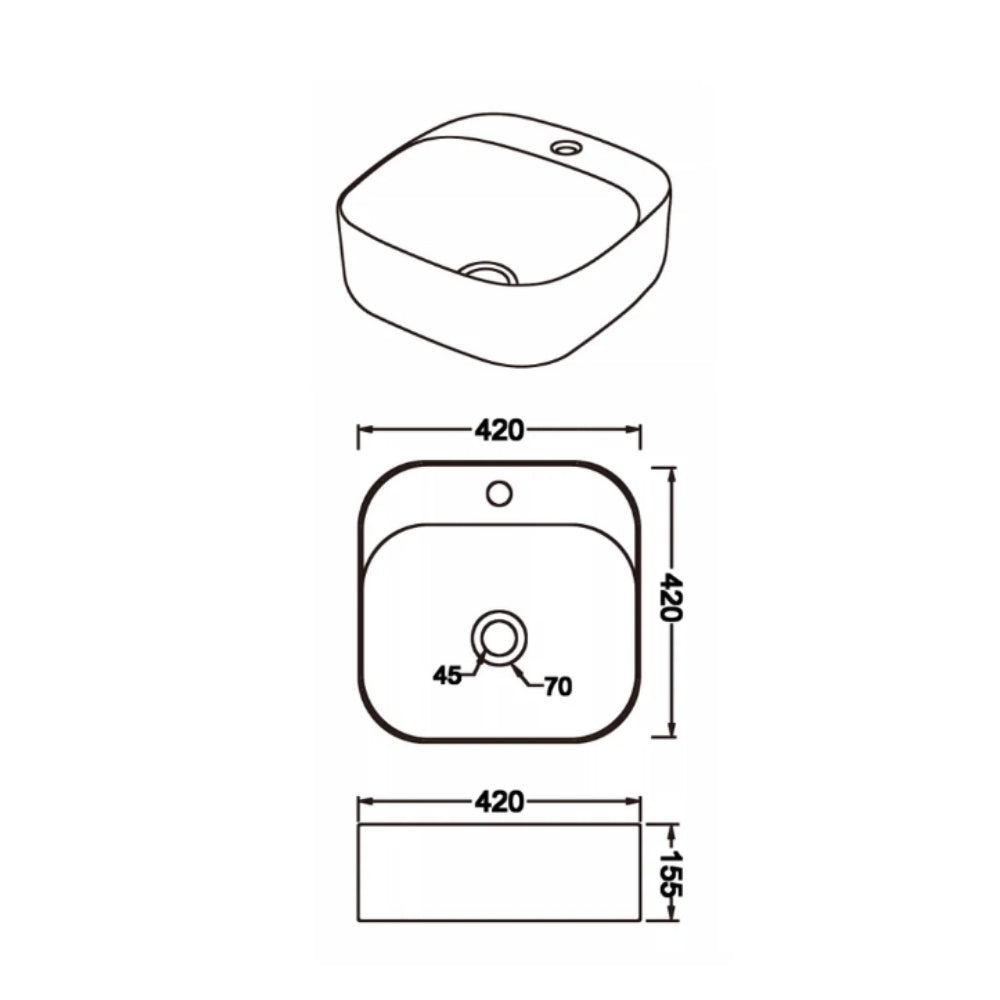 CLAYA LUNO SQUARE WALL HUNG BASIN GLOSS WHITE 420MM