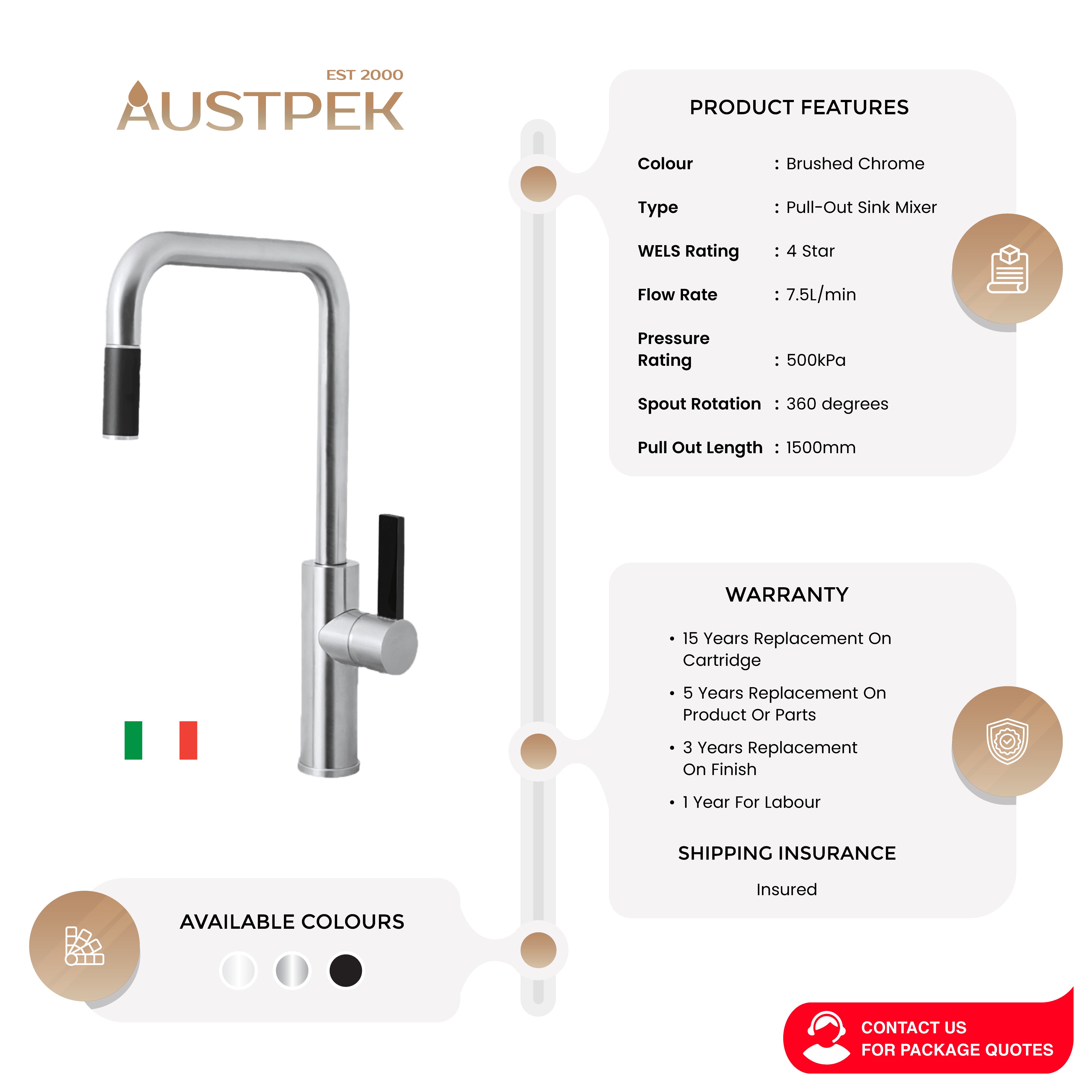 ARMANDO VICARIO LUZ PULL-OUT SINK MIXER BRUSHED CHROME