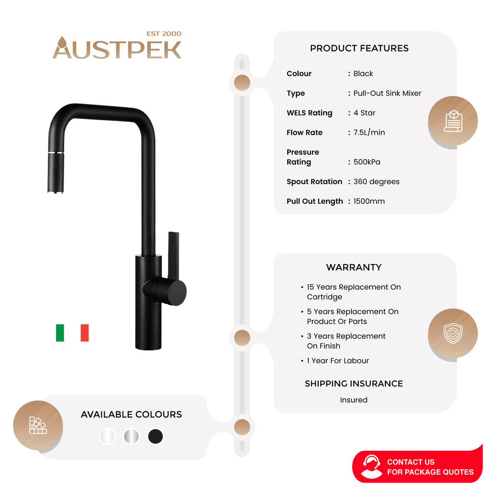 ARMANDO VICARIO LUZ LEAD FREE PULL-OUT SINK MIXER BLACK