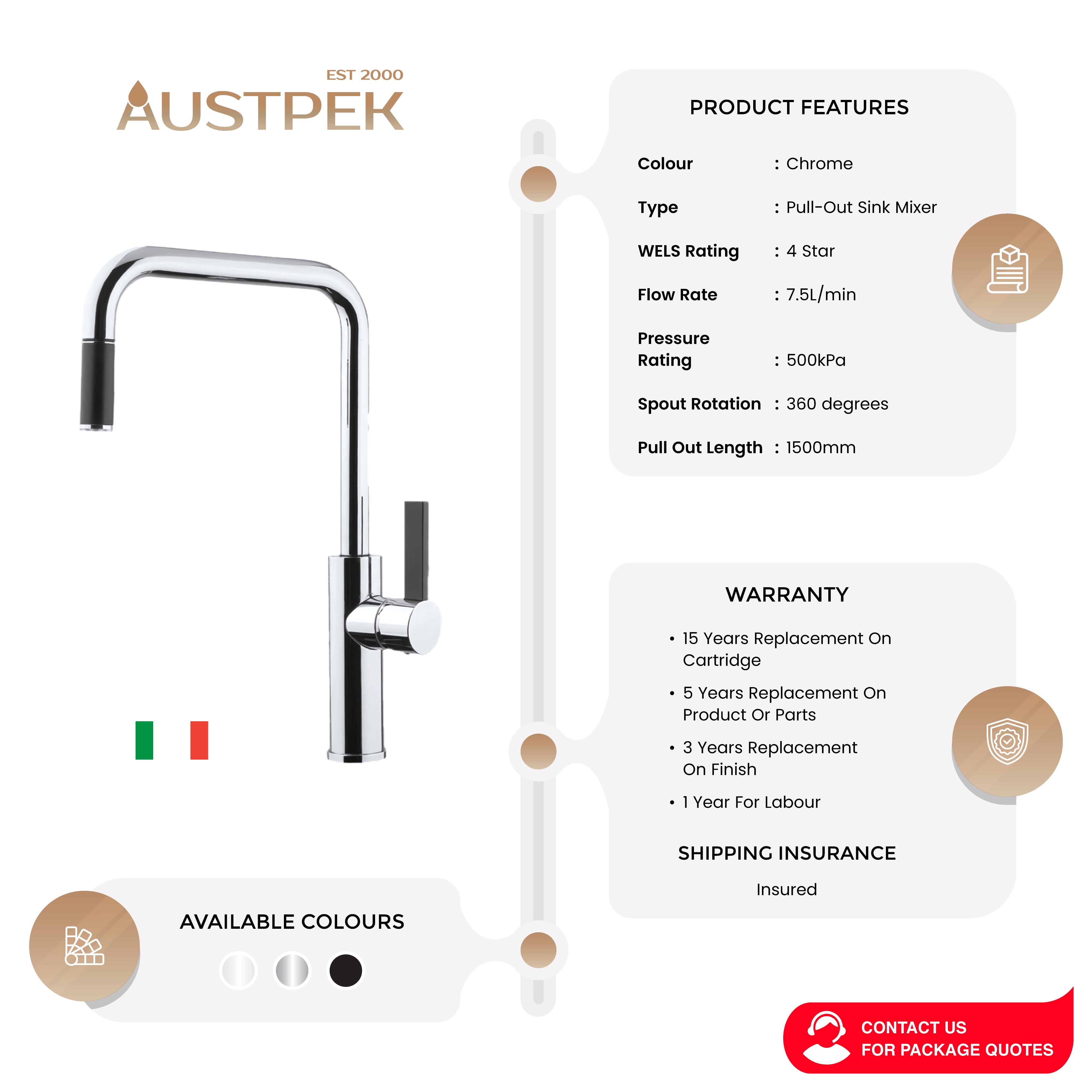 ARMANDO VICARIO LUZ PULL-OUT SINK MIXER CHROME