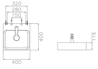 VEROTTI LAVENDER ABOVE COUNTER/WALL MOUNTED FIRECLAY BASIN GLOSS WHITE 400MM