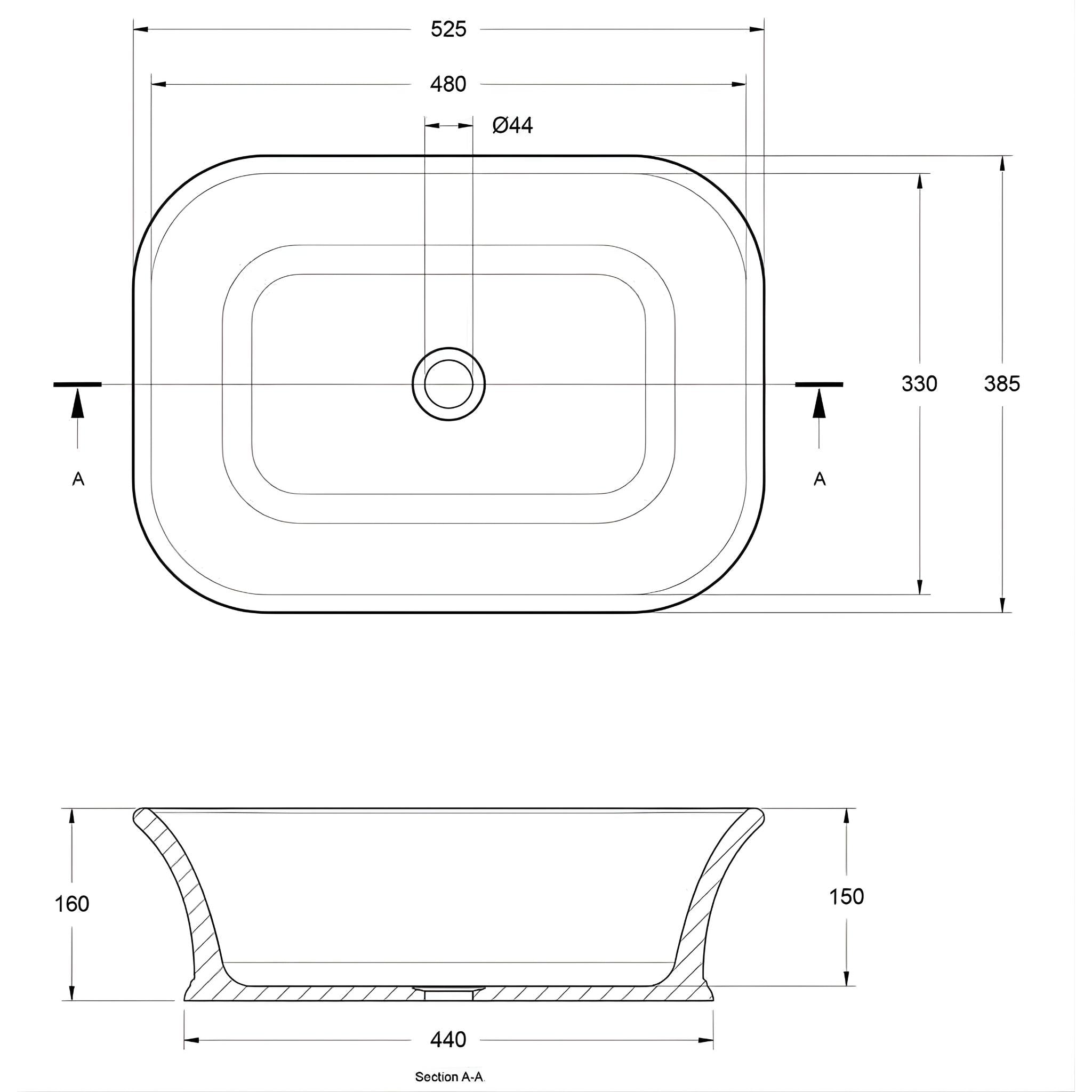 TURNER HASTINGS KIRKHAM TITANCAST HANDCRAFTED ABOVE COUNTER BASIN SATIN SILK WHITE 525MM